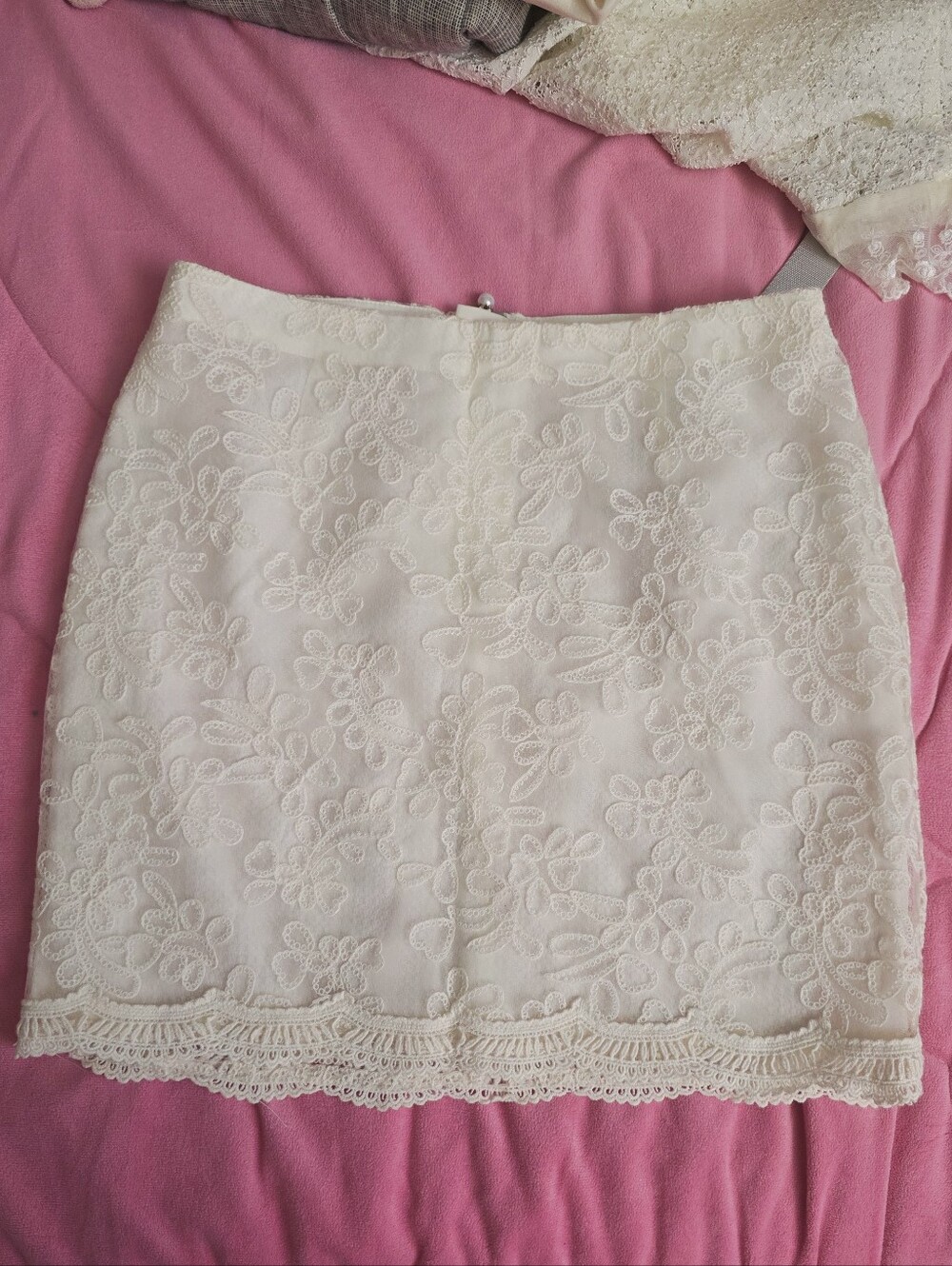 Lace-Overlay Cream Mini Skirt-five Plus